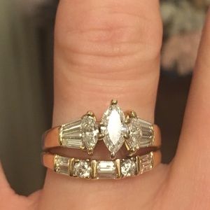 3/4 gold diamond wedding ring and band